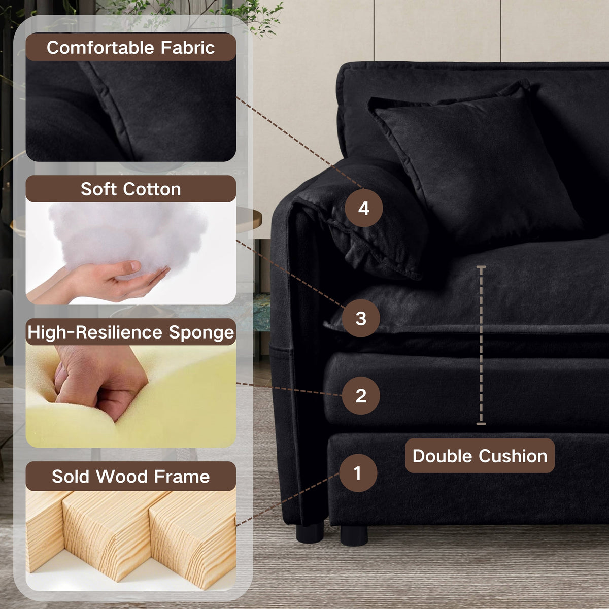 Oversized Chenille Accent Chair Set of 2 with Plush Cotton Upholstery - Neutral