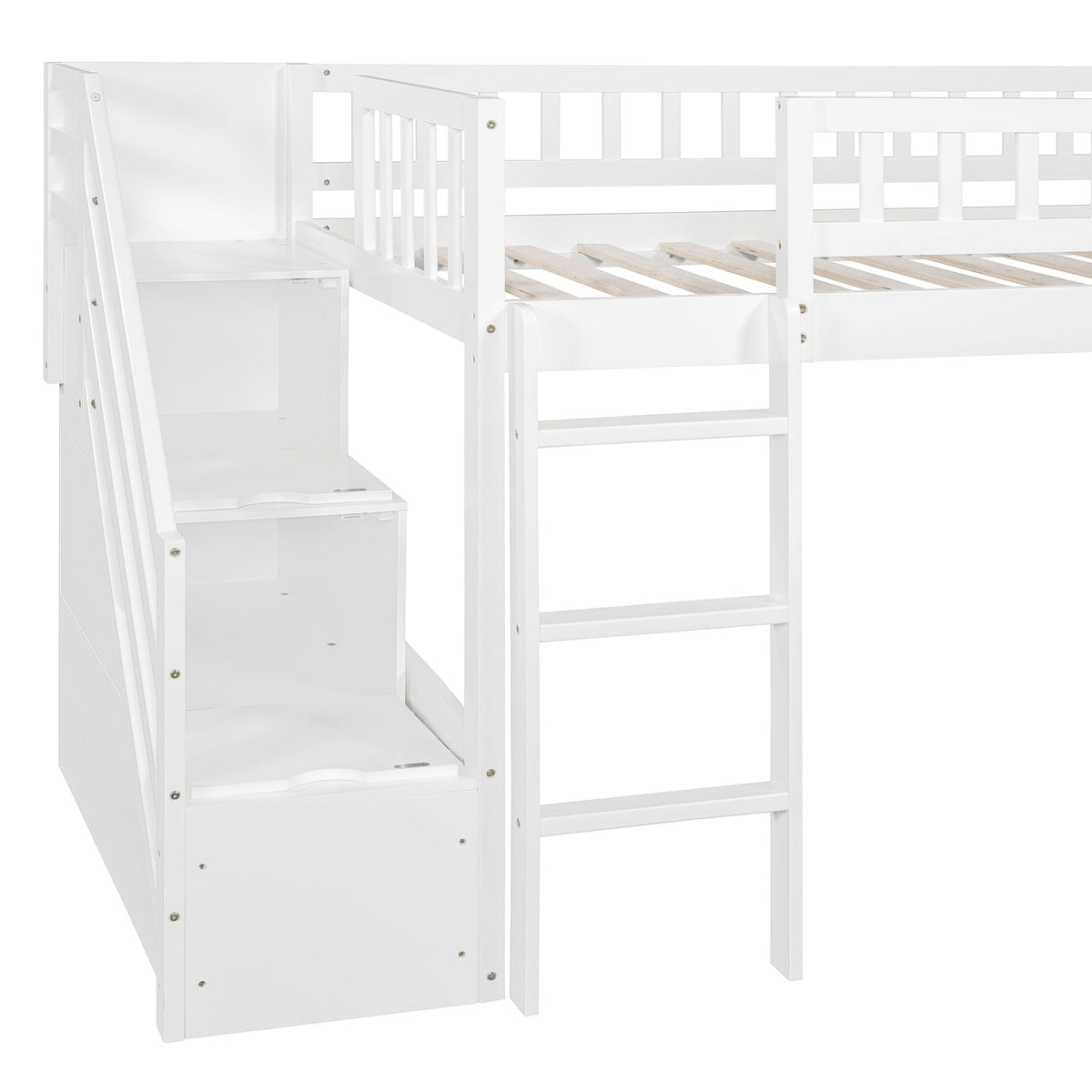 Loft Stairway Bed with Drawers and Convertible Ladder - Twin