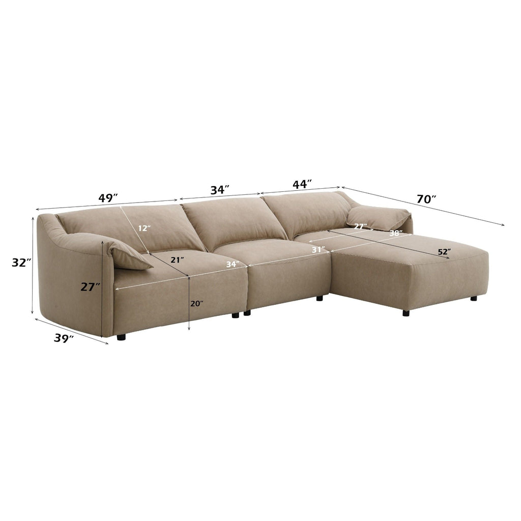 Light Brown Sectional Sofa with Feather Down Cushions - Suede