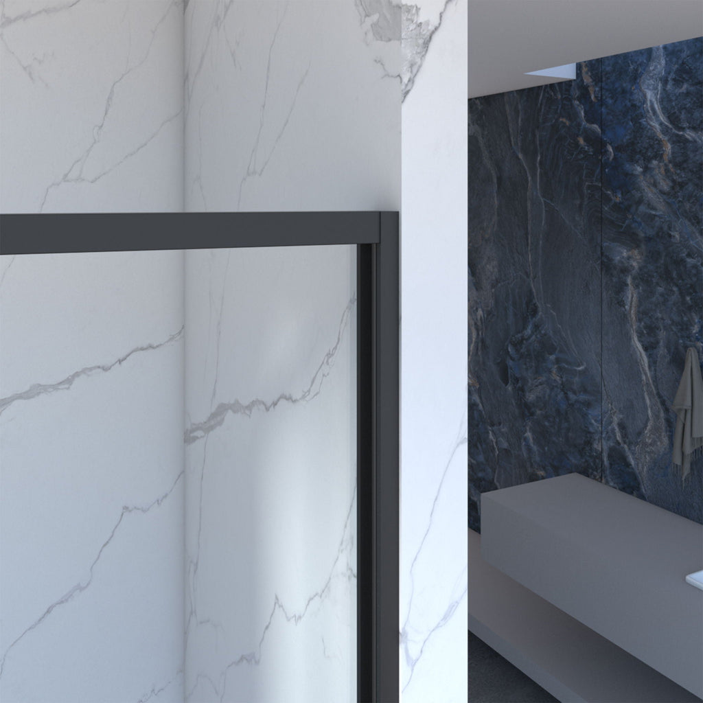 Double Sliding Shower Door with Tempered Glass - Matte Black