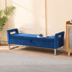 Wide Storage Ottoman Bench with Armrests - Fabric