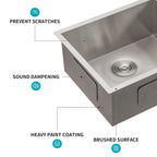 Modern Undermount Stainless Steel Kitchen Sink 16 Gauge, Deep Single Bowl - Gray