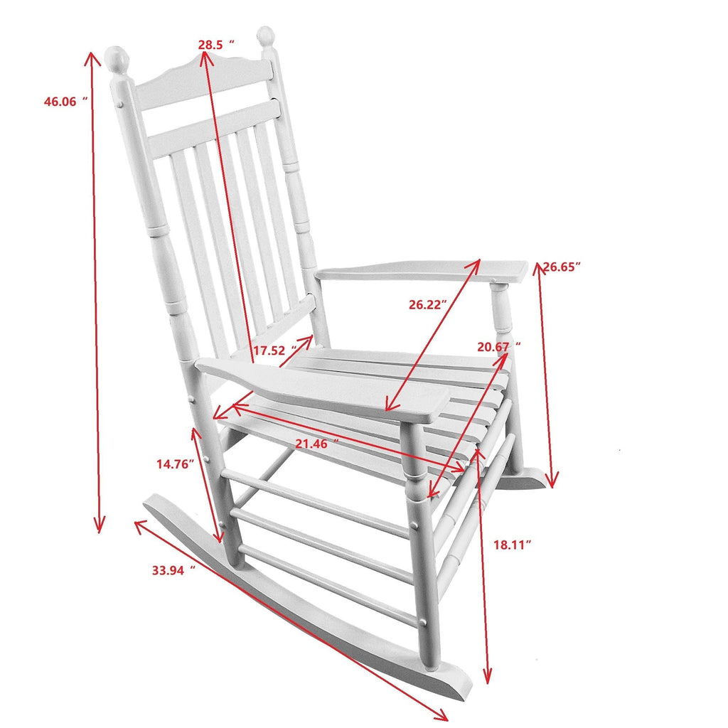 Balcony Porch Adult Rocking Chair with Solid Hardwood Frame - Available in Brown, Oak, or White