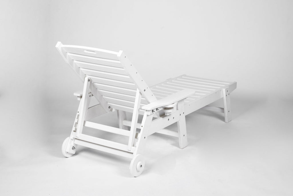 HDPE Outdoor Chaise Lounge Chair with Adjustable Backrest - Wood Texture