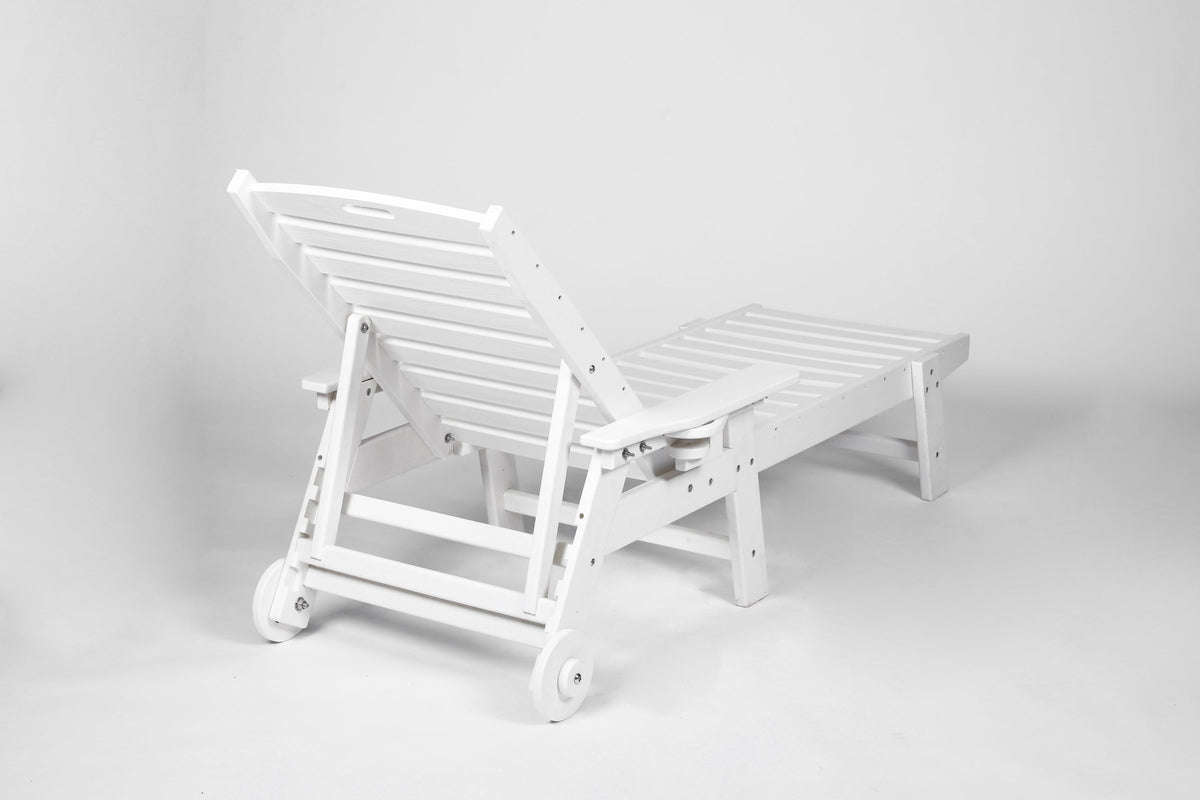HDPE Outdoor Chaise Lounge Chair with Adjustable Backrest - Wood Texture