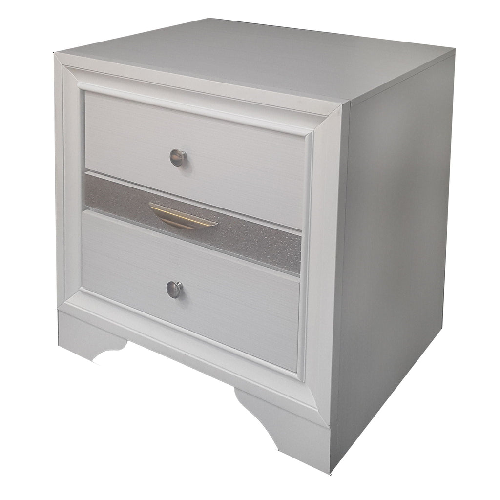 Chic Design Accent Nightstand with Felt-Lined Jewelry Drawer – White, Black, or Dark Gray