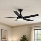48" Black Ceiling Fan with Dimmable LED Light and Remote Control - Reversible Motor