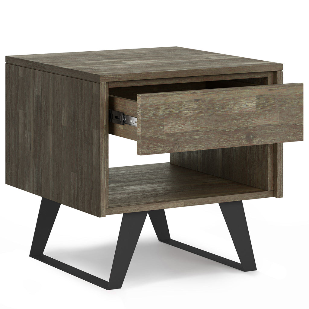 Handcrafted Acacia End Table with 1 Drawer - Light Brown, Dark Gray, or Dark Brown