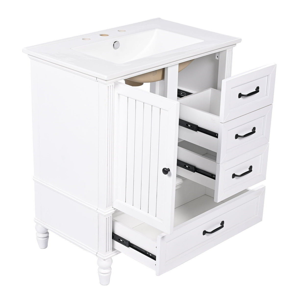 30" Bathroom Vanity with Sink and Soft-Close Drawers - White or Black