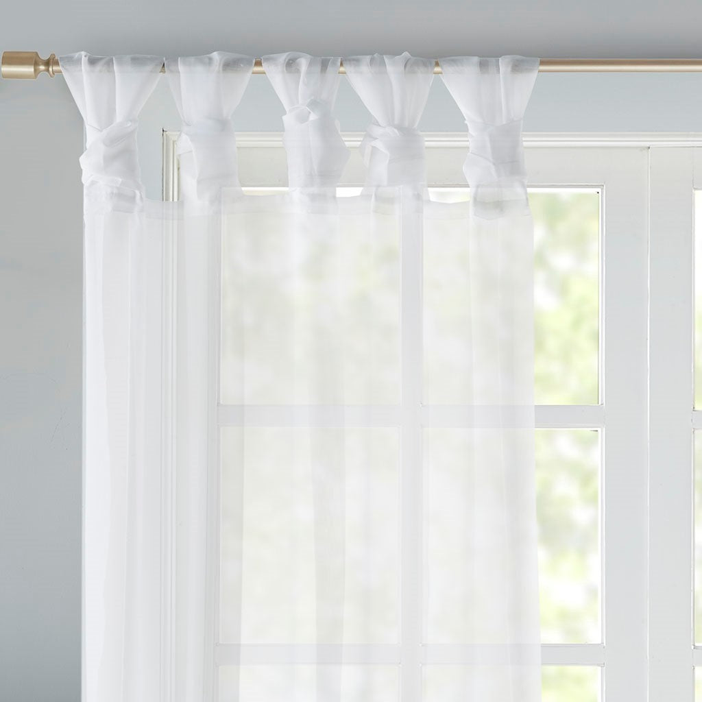 Twist Tab Voile Sheer Window Pair with Twisted Tab Tops - White