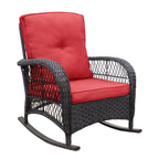 Outdoor Wicker Rocker Patio Bistro Set with Glass Top Table - Red