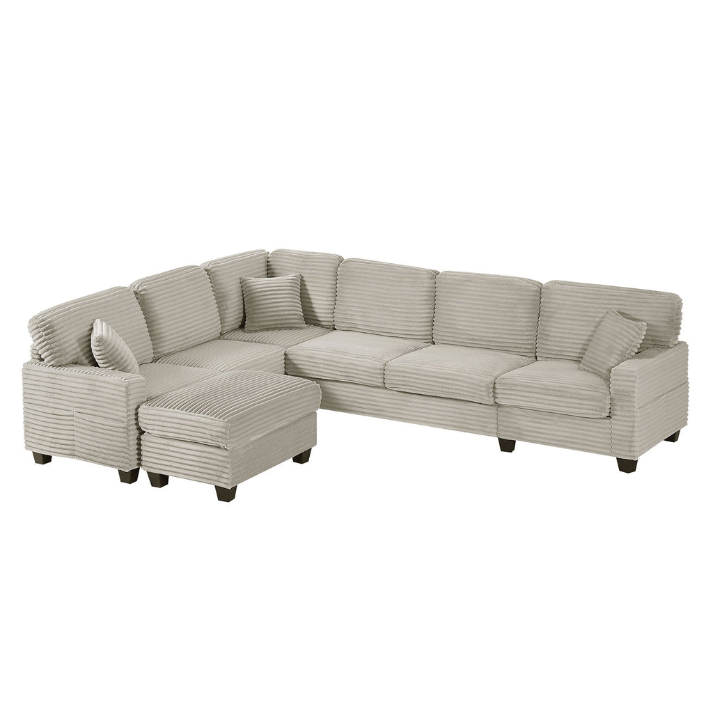 U-Shaped Upholstered Sectional Sofa with Movable Ottoman