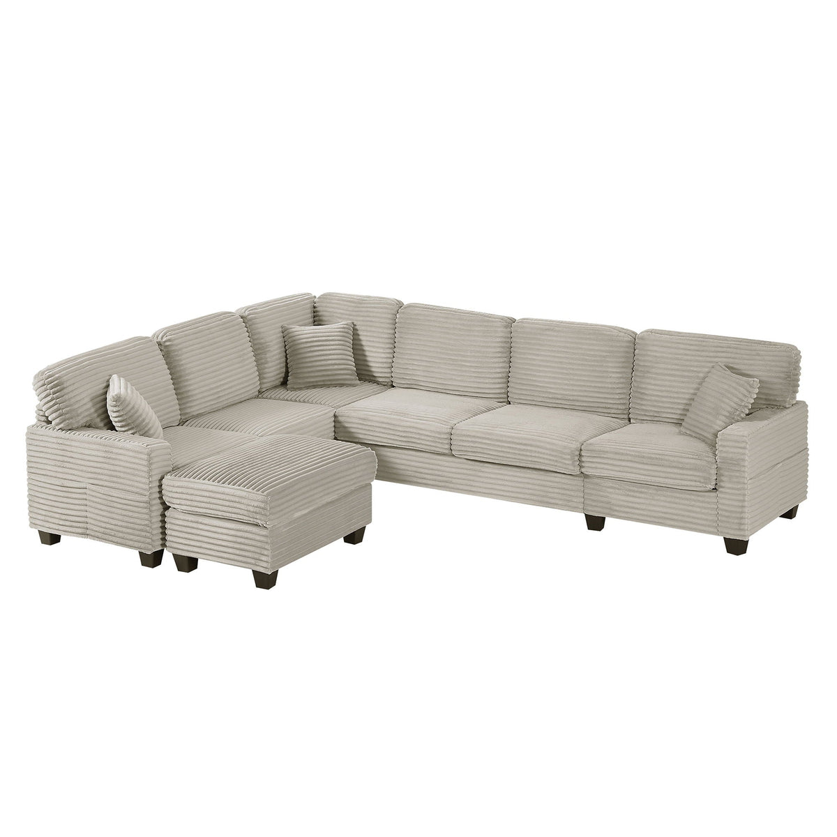 U-Shaped Upholstered Sectional Sofa with Movable Ottoman