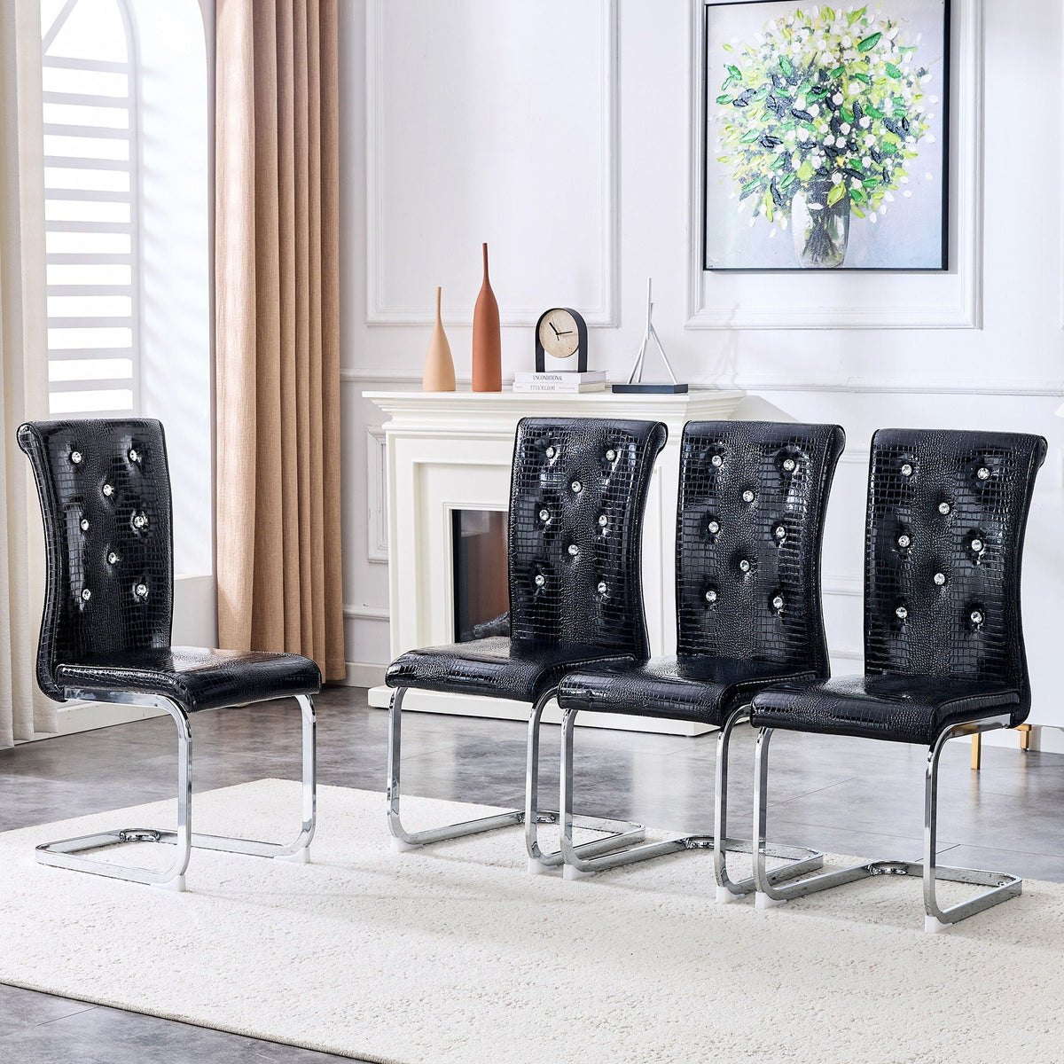 Elegant Design Upholstered Dining Chairs with Crystal Details - Multiple Colors