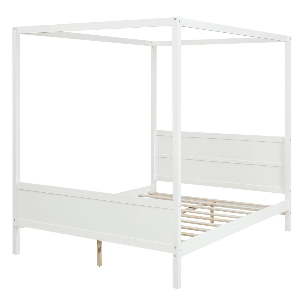Canopy Platform Bed with Headboard and Footboard, Slat Support Leg - Queen