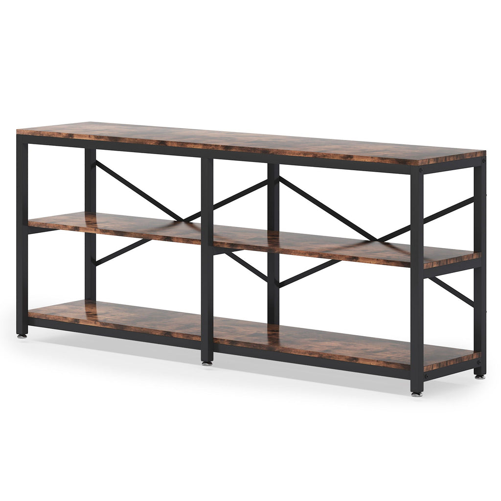 Extra Long Console Table with X Back Design and 3-Tier Storage - Dark Brown or Black