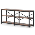 Extra Long Console Table with X Back Design and 3-Tier Storage - Dark Brown or Black