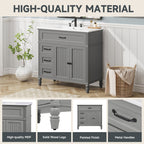 Bathroom Vanity With Sink and Drawers - Freestanding Solid Wood Cabinet