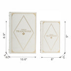 Book Boxes Set of 2 with Faux Leather Covers - White / Gold