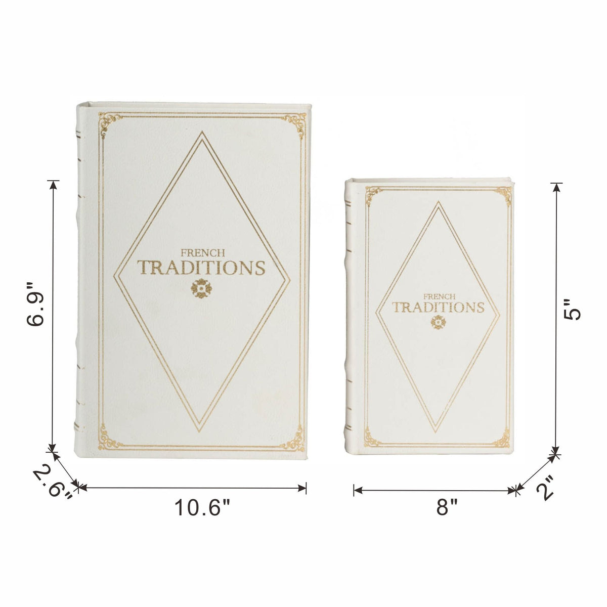Book Boxes Set of 2 with Faux Leather Covers - White / Gold