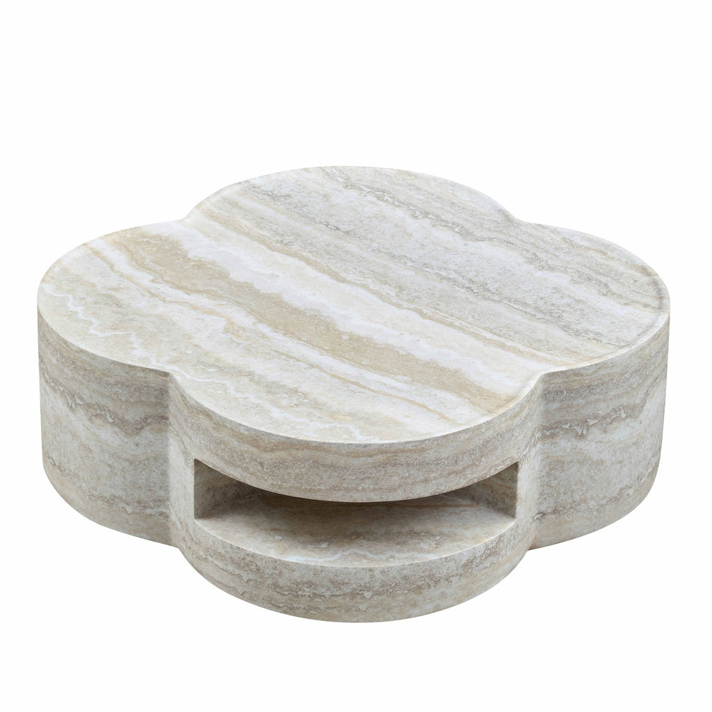 Marble Clover Round Coffee Table with Open Storage
