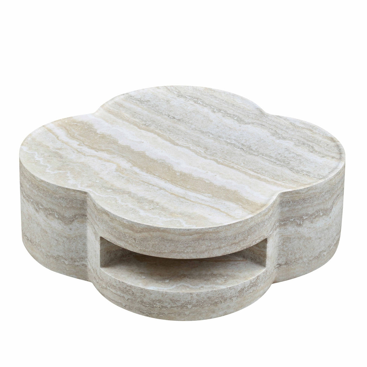 Marble Clover Round Coffee Table with Open Storage