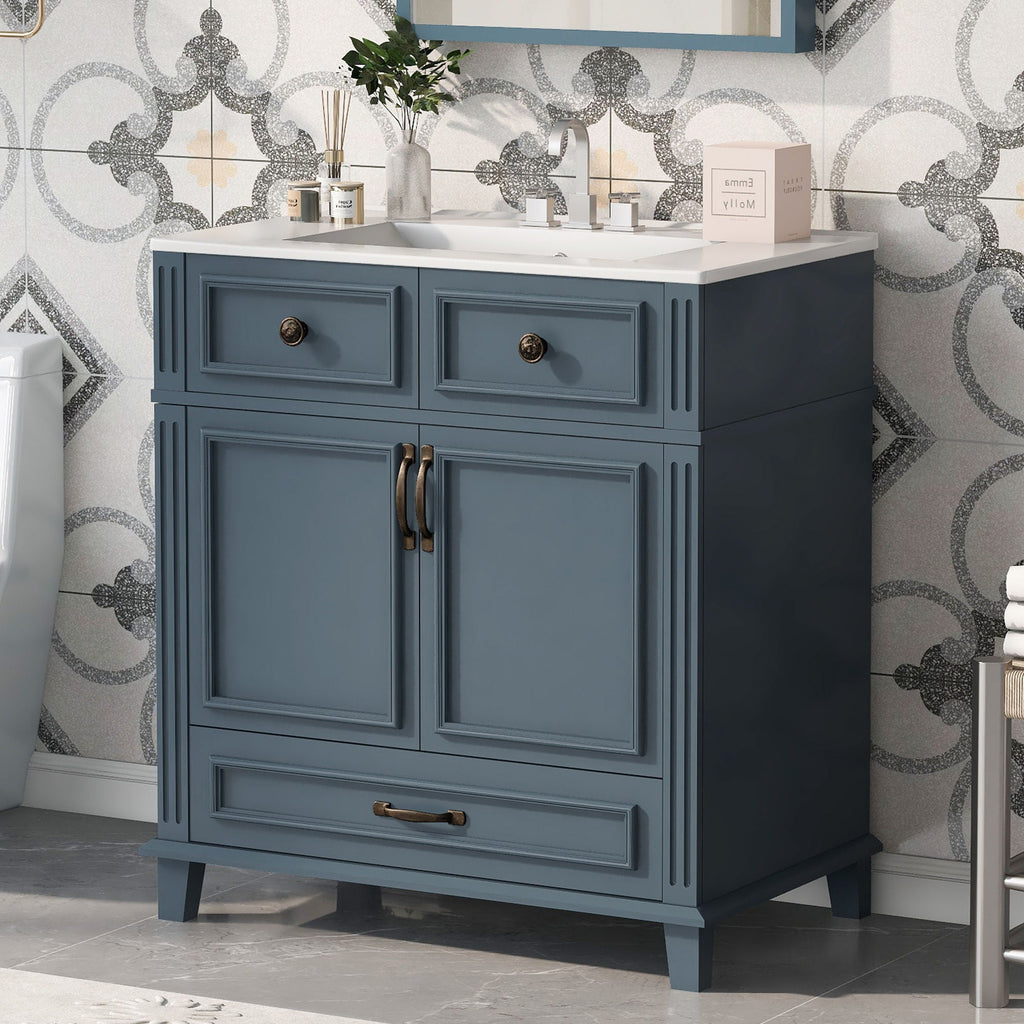 Bathroom Vanity with Sink and Storage Cabinet - White, Blue, or Dark Green