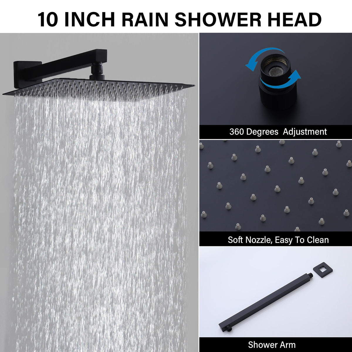 Modern 10" Wall Mounted Rainfall Shower Head System with Handheld Shower - Gold or Black
