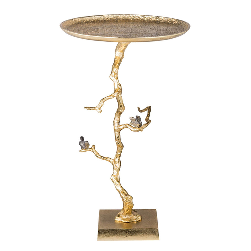 Contemporary Shiny Side Table with Tree Branch Design - Gold