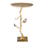 Contemporary Shiny Side Table with Tree Branch Design - Gold
