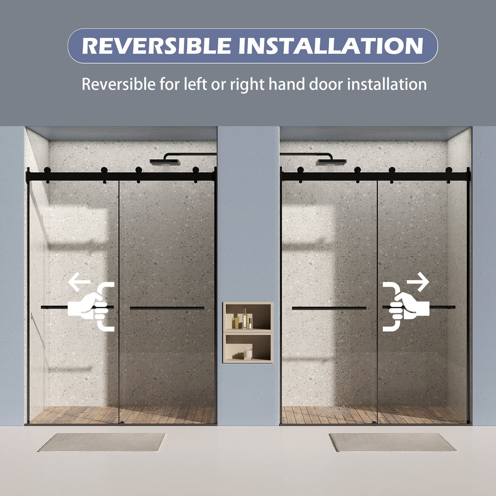 Dual Sliding Frameless Shower Door with Silent Soft-Close Design - Matte