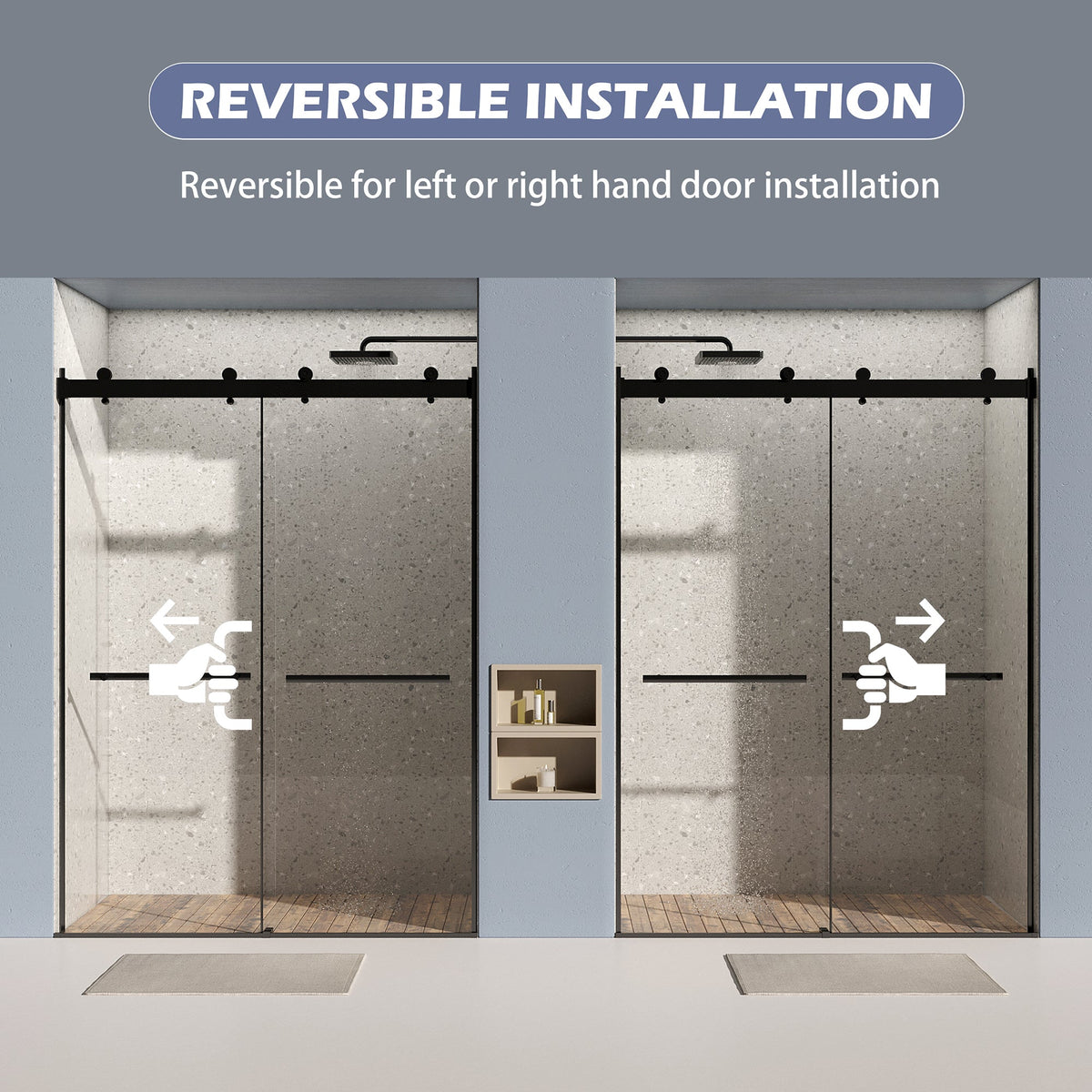 Dual Sliding Frameless Shower Door with Silent Soft-Close Design - Matte