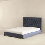 Dark Gray Mid-Century Modern Upholstered Platform Bed with Foam Headboard
