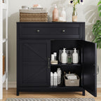 Farmhouse Storage Cabinet with Drawer and Adjustable Shelf - White or Black