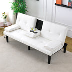Foldable Sofa Bed with Cup Holder and Solid Wood Frame - Multiple Colors