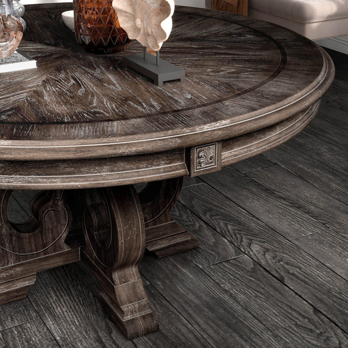 Elegant Round Dining Set with Upholstered Chairs - Dark Brown or White