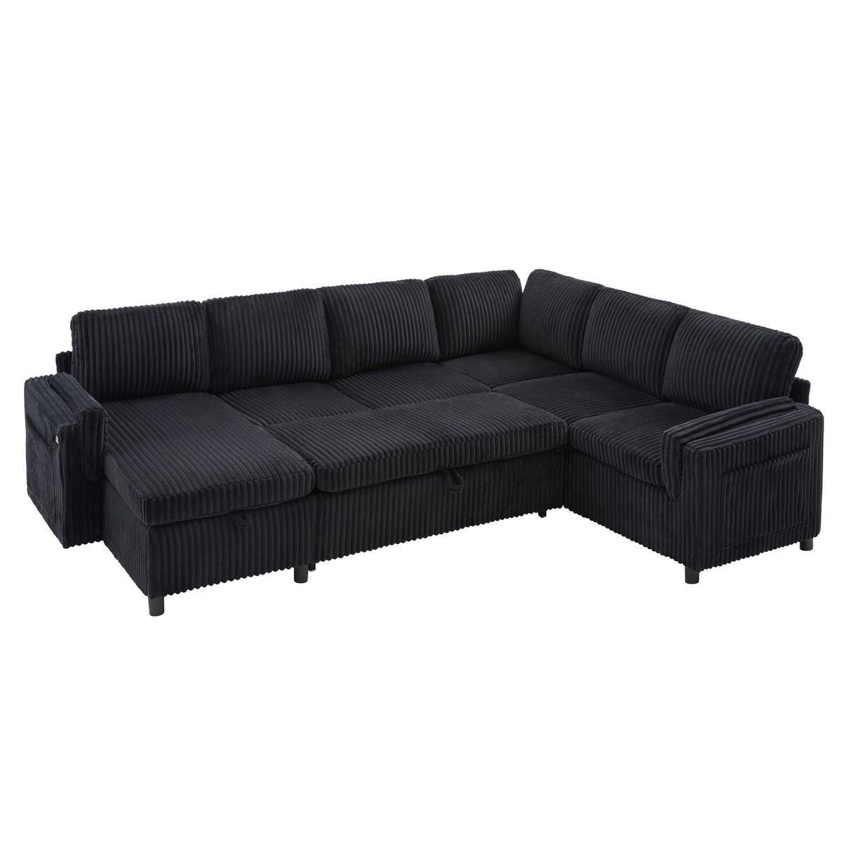 Convertible U-Shaped Sectional Sofa Bed with USB Ports and Storage – Black, Dark Gray, Blue