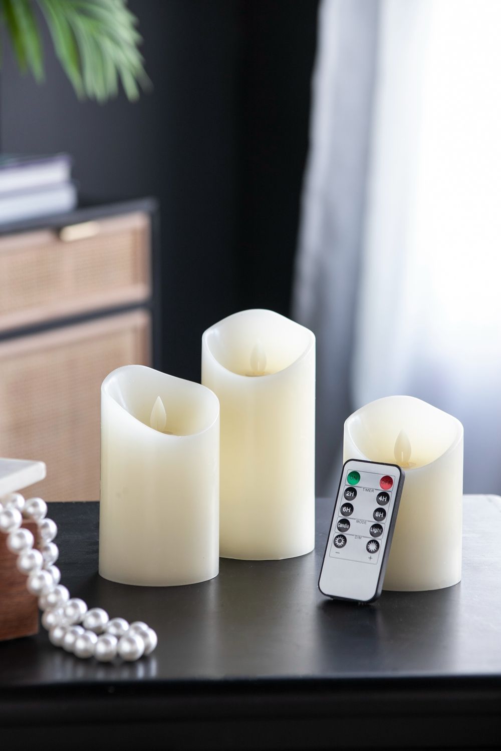 Flickering LED Candles Set with Remote Timer - Ivory