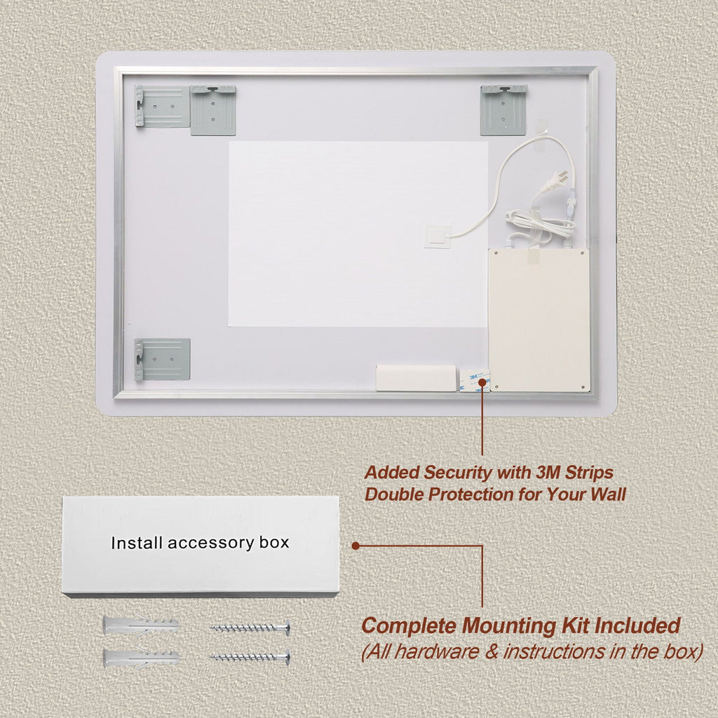 Wall Mounted LED Lighting Mirror with 3-Color Dimmable Light - Silver