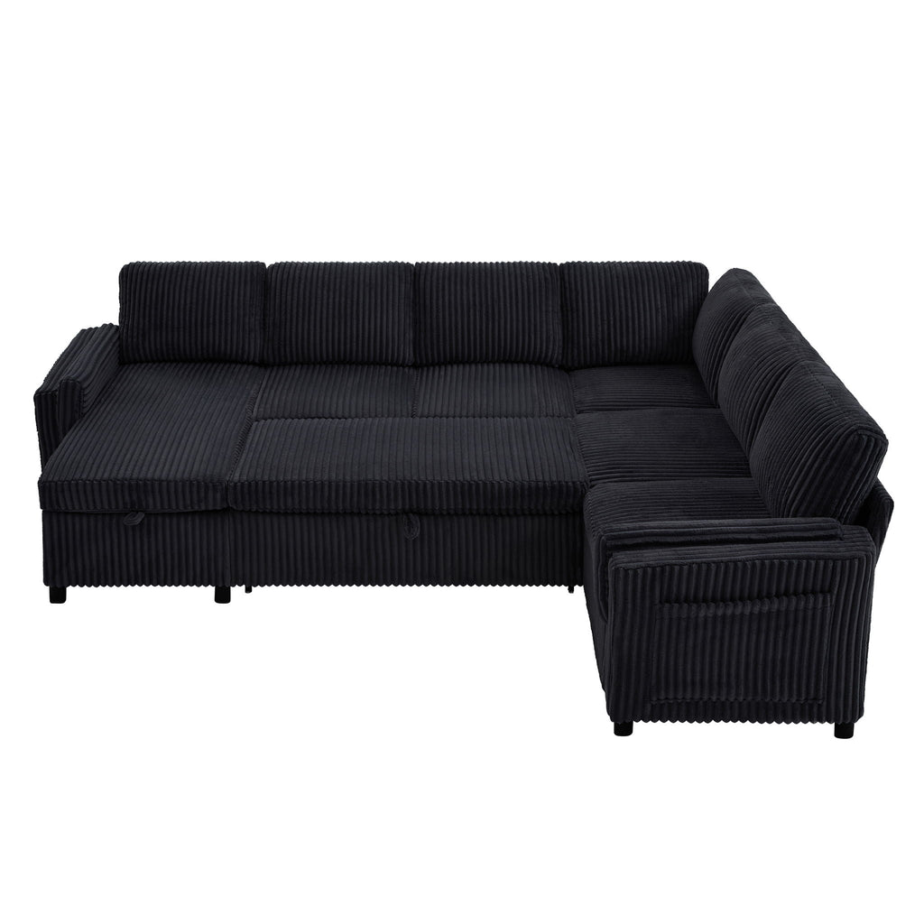 Convertible U-Shaped Sectional Sofa Bed with USB Ports and Storage – Black, Dark Gray, Blue