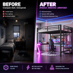 Queen Loft Bed with L-Shaped Desk and USB Ports