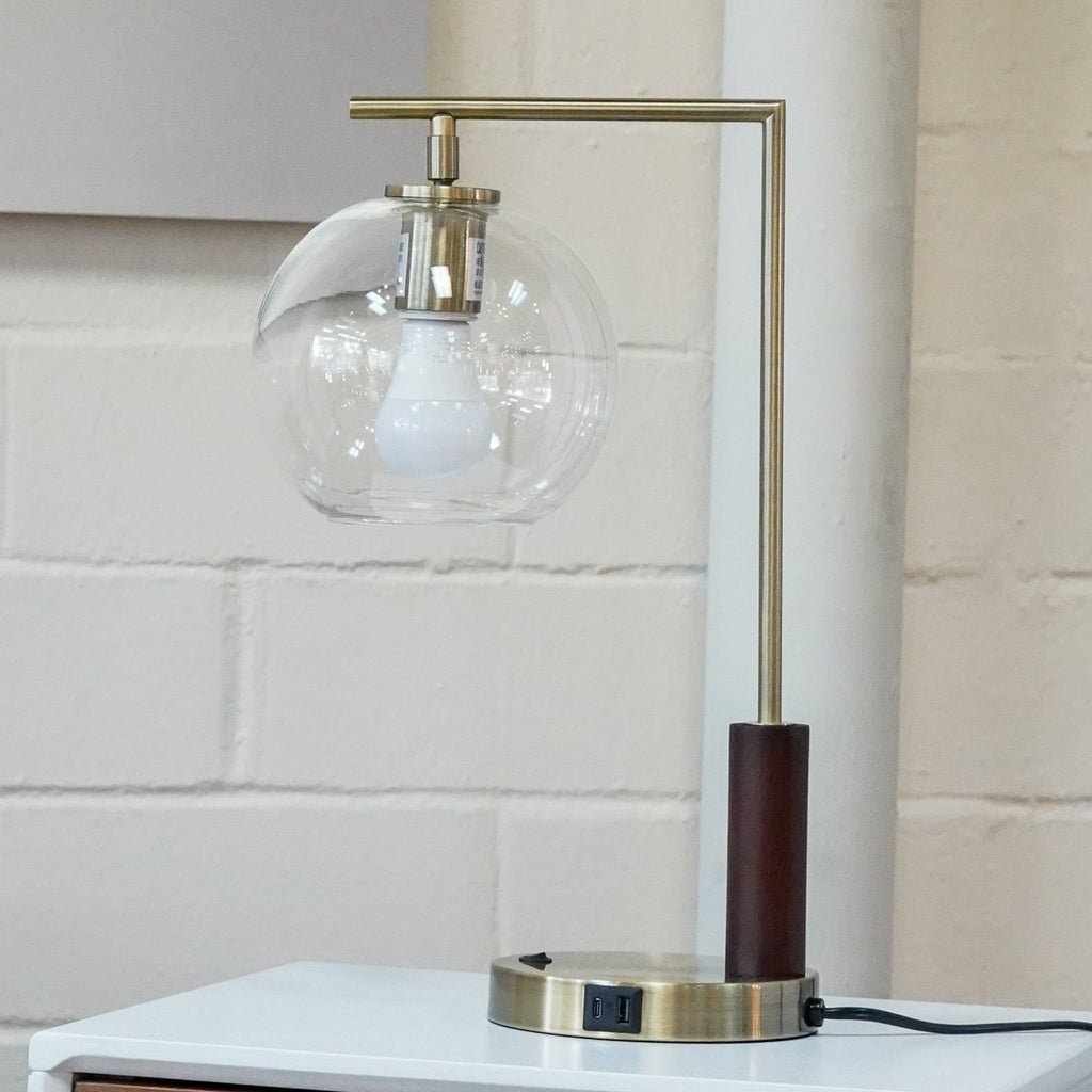 Gold Desk Lamp with Glass Globe Shade - Villa