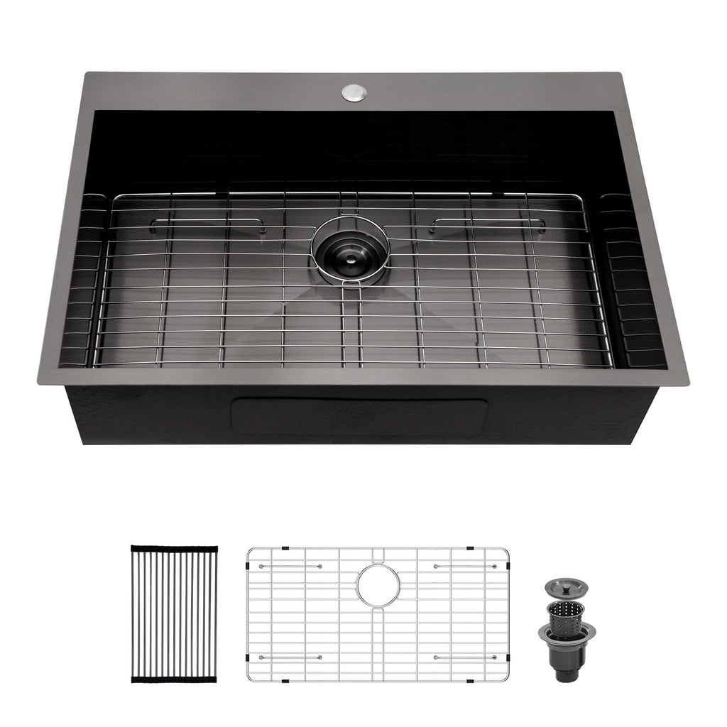 Drop In Kitchen Sink with Nano Technique Gunmetal Finish - Black
