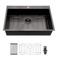 Drop In Kitchen Sink with Nano Technique Gunmetal Finish - Black