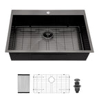 Drop In Kitchen Sink with Nano Technique Gunmetal Finish - Black