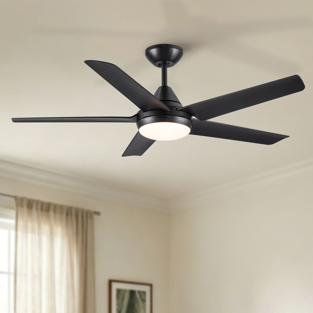 48" Black Ceiling Fan with Dimmable LED Light and Remote Control - Reversible Motor