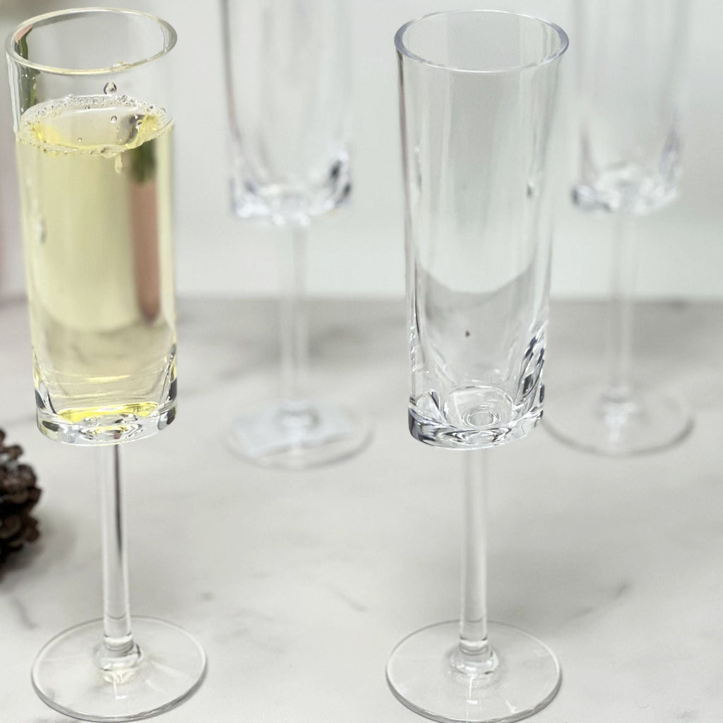 Oval Halo Acrylic Champagne Flutes with Unbreakable Design - Blue or White