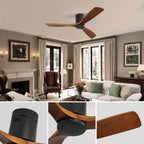 Ceiling Fan With 3 Solid Blades, Remote Controlled Reversible DC Motor - Black