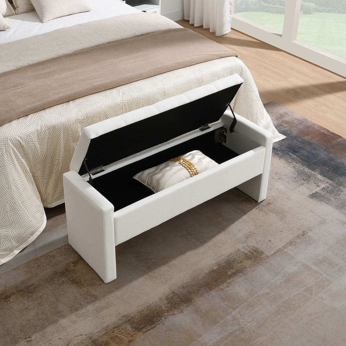 Modern Upholstered Large Bed End Bench with Hidden Storage - Multiple Colors