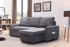 Modern Modular L-Shaped Sofa Bed with Chaise - Dark Grey Linen
